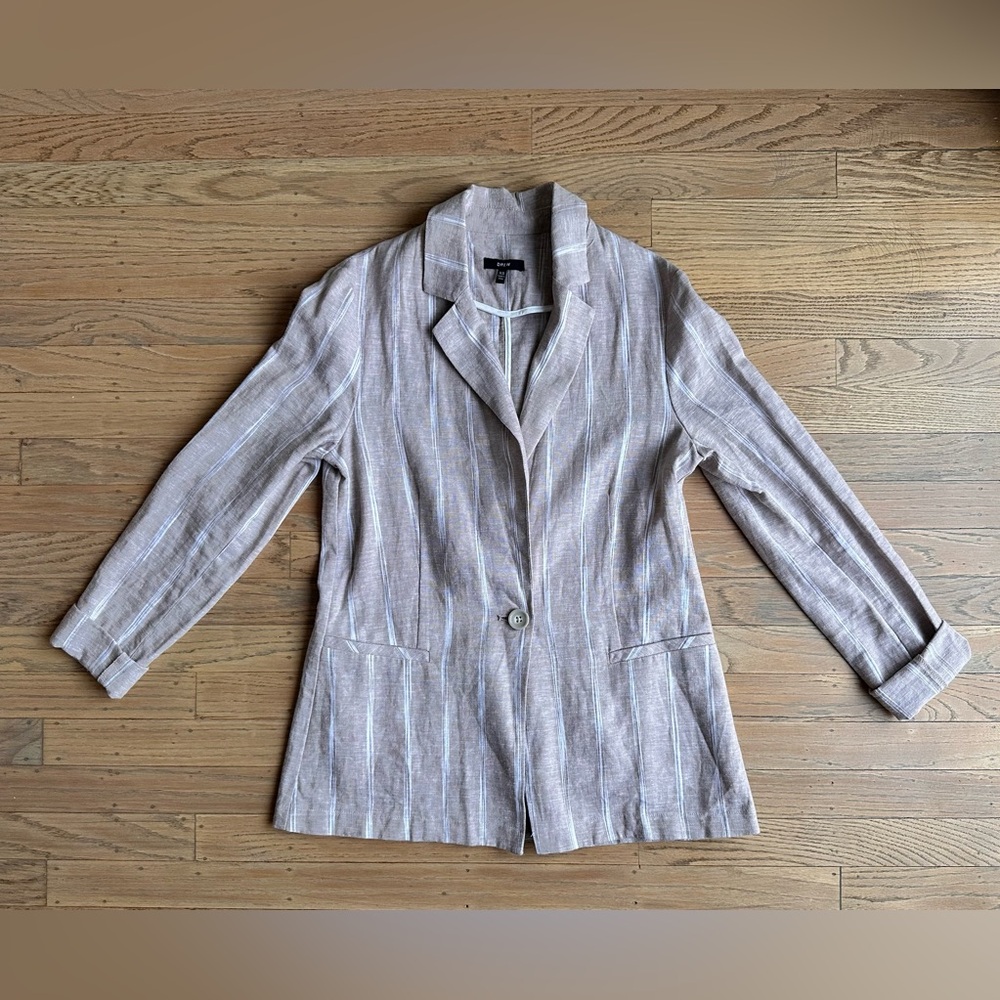 DREW anthropologie striped linen blazer | beige, small